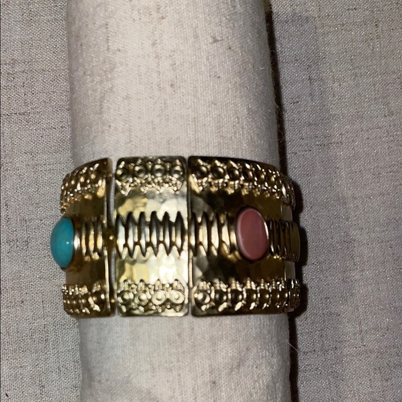 Gold and Blue Intricate Bracelet with Ornate Design - Picture 2 of 4
